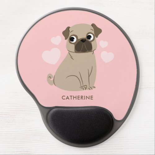 Sweet Pug Puppy with Pink Hearts Gel Mouse Pad