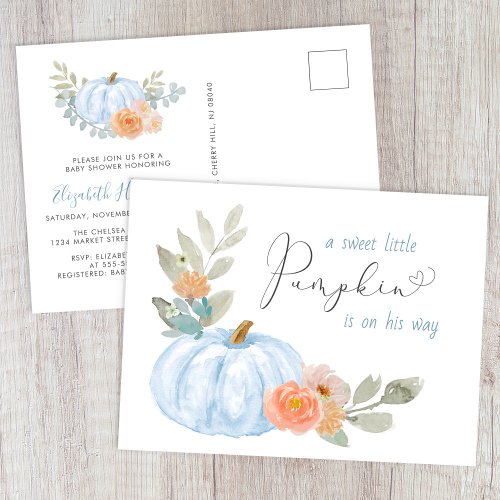 Sweet Pumpkin Baby Boy Shower Invitation Postcard