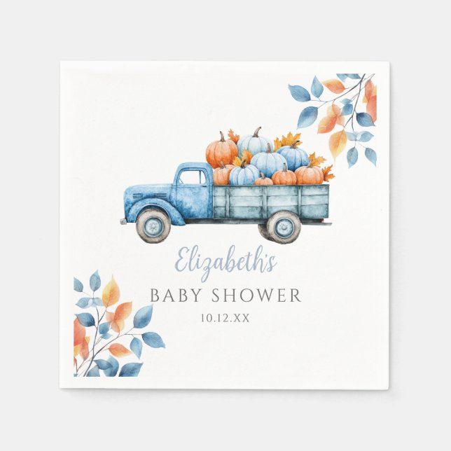 Sweet Pumpkin Blue Boy Baby Shower Napkins (Front)