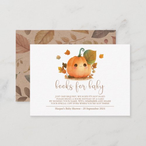 Sweet Pumpkin Fall Baby Shower Books for Baby Enclosure Card