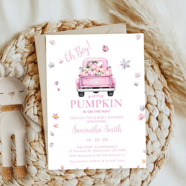 sweet pumpkin fall baby shower pink bow coquette invitation (Creator Uploaded)