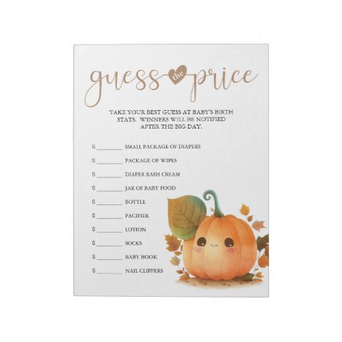 Sweet Pumpkin Fall Guess the Price Notepad