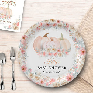 Sweet Pumpkin Floral Baby Shower Paper Plates