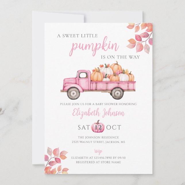 Sweet Pumpkin Pink Baby Shower Photo QR Code Invitation (Front)