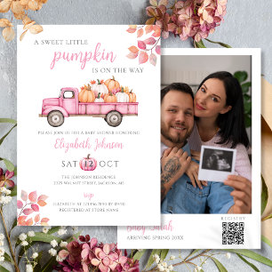 Sweet Pumpkin Pink Baby Shower Photo QR Code Invitation