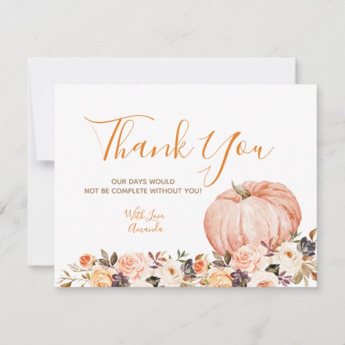 Sweet Pumpkin Rustic Floral 1st Birthday  Thank You Card