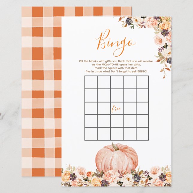 Sweet Pumpkin Rustic Floral Birthday Bingo Game (Front/Back)