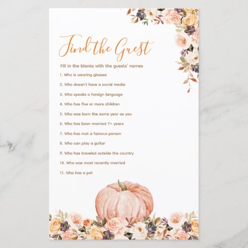 Sweet Pumpkin Rustic Floral Find the Guest