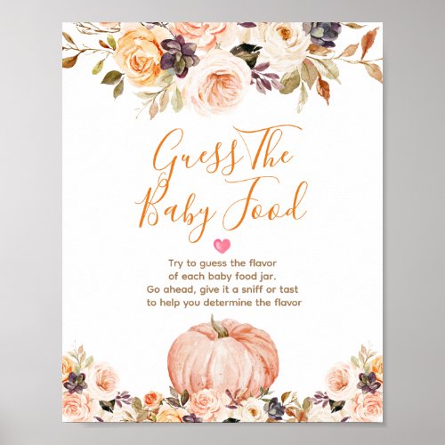 Sweet Pumpkin Rustic Floral Guess the Baby Food Poster