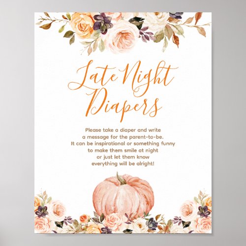 Sweet Pumpkin Rustic Floral Late Night Diapers Poster