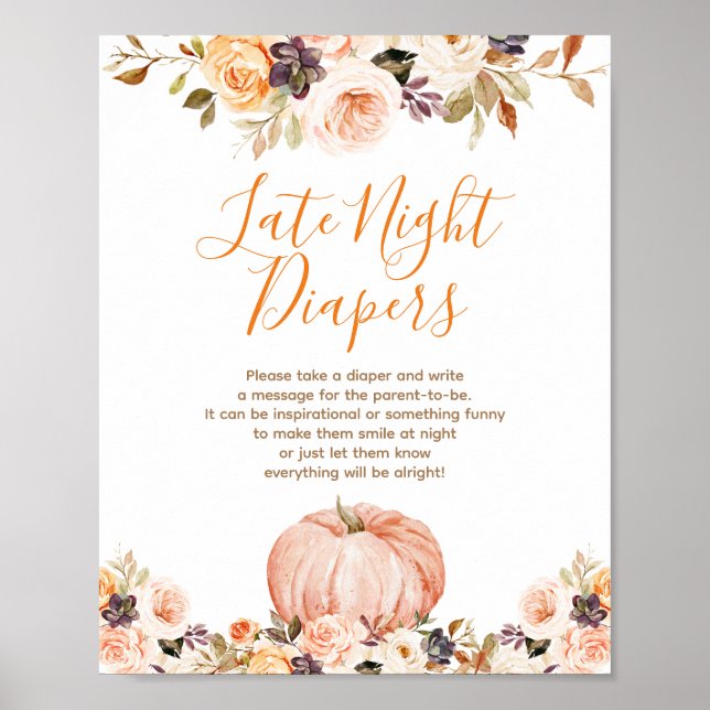 Sweet Pumpkin Rustic Floral Late Night Diapers Poster (Front)