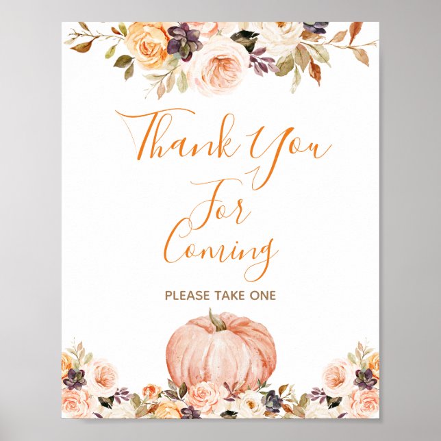 Sweet Pumpkin Rustic Floral Thank you for coming Poster (Front)