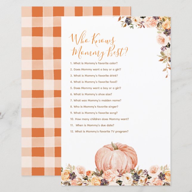 Sweet Pumpkin Rustic Floral Who Knows Mommy Best (Front/Back)
