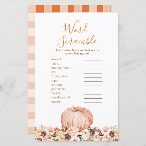 Sweet Pumpkin Rustic Floral Word Scramble