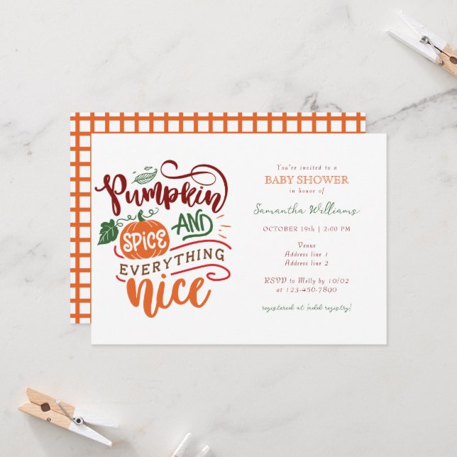 Sweet Pumpkin Spice Fall Autumn Baby Shower Invitation (Front/Back In Situ)