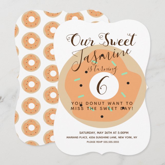 Sweet Pumpkin Sprinkle Donut Birthday Invitation (Front/Back)