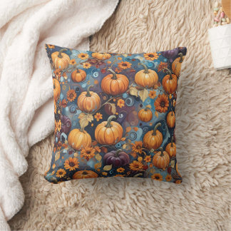 Sweet Pumpkins Fall Pattern Throw Pillow