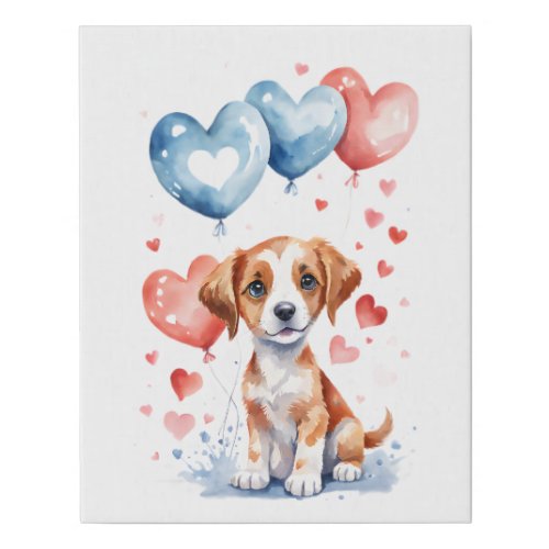 Sweet Puppy and Balloons Faux Wrapped Canvas Print
