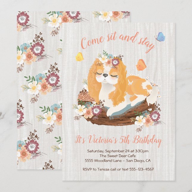Sweet Puppy Birthday Party Invitations (Front/Back)