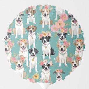 Sweet Puppy Dogs Wearing Pink Flower Crowns Balloon