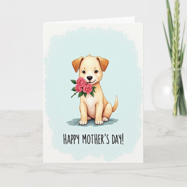 Sweet Puppy Roses Mothers Day Card (Front)