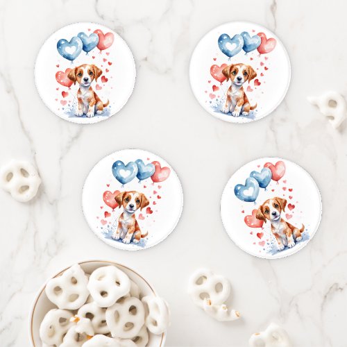 Sweet Puppy with Blue Red Heart_Shaped Balloons  Coaster Set