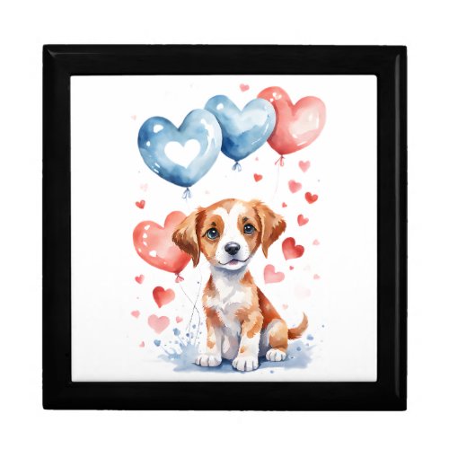 Sweet Puppy with Blue Red Heart_Shaped Balloons  Gift Box