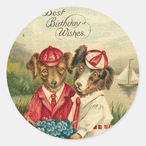 Sweet Pups Best Birthday Wishes Classic Round Sticker