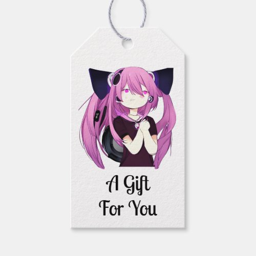 Sweet Purple and Black Anime Girl with Cat Ears Gift Tags