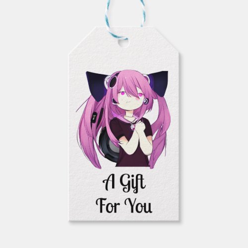 Sweet Purple and Black Anime Girl with Cat Ears Gift Tags