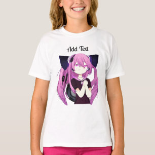 Sweet Purple and Black Anime Girl with Cat Ears T-Shirt