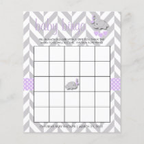 Sweet Purple and Gray Elephant Baby Shower Bingo Flyer