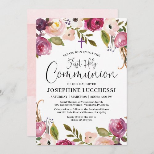 Sweet Purple and Pink Floral Watercolor Invitation