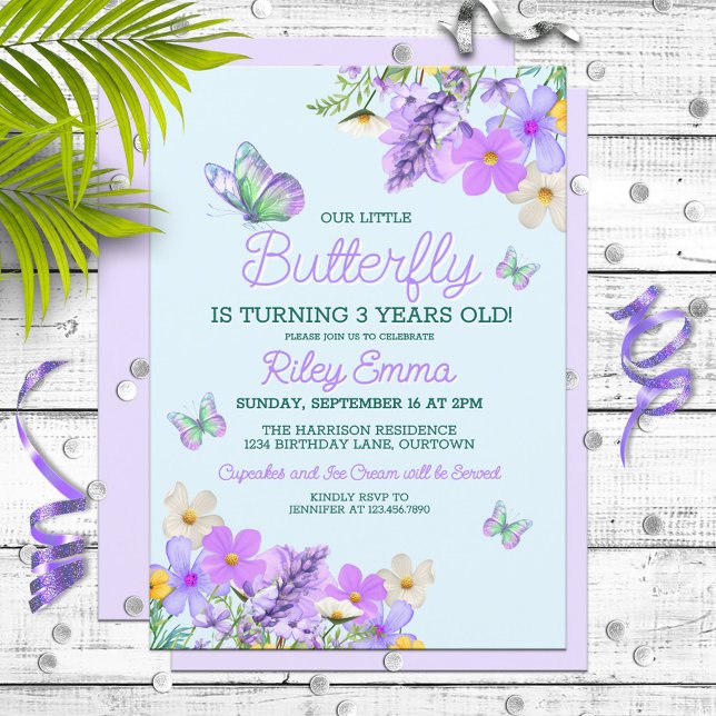 Sweet Purple Butterfly Theme Girl's Birthday Party Invitation (Creator Uploaded)