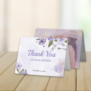 Sweet Purple Floral Wedding Folded Thank You Card
