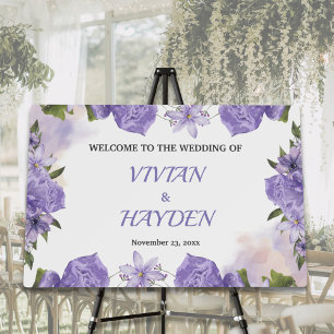 Sweet Purple Floral Wedding Welcome Foam Board