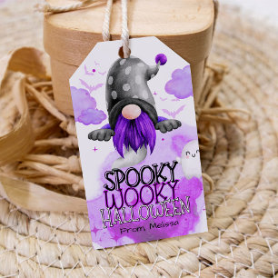 Sweet purple gnome halloween trick or treat favor gift tags