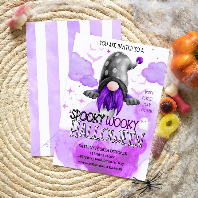 Sweet purple gnome spooky kids halloween party invitation (Creator Uploaded)