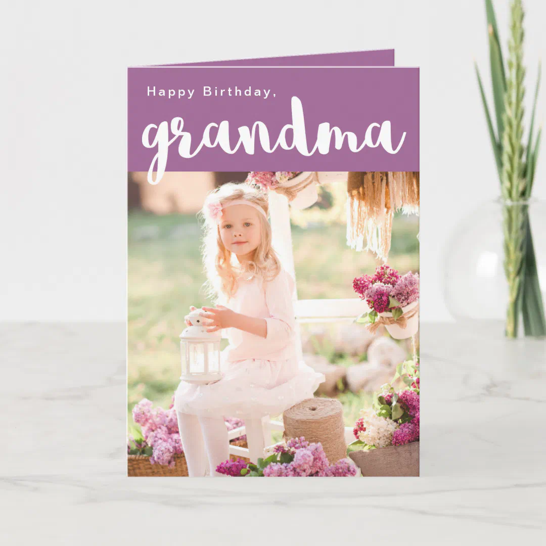 Sweet Purple Happy Birthday Grandma Photo Card (Front)