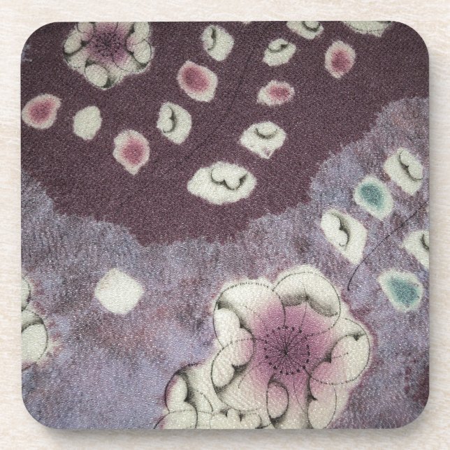 Sweet Purple Kimono Fabric Drink Coaster (Front)
