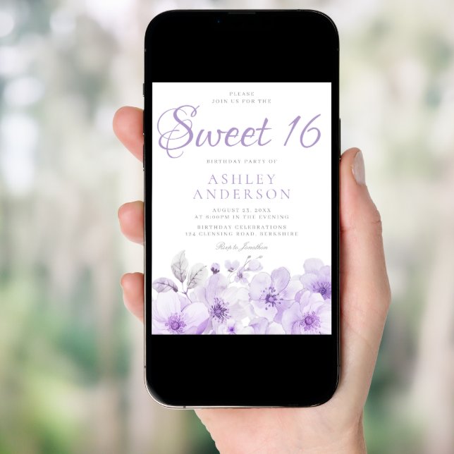 Sweet Purple Lavender Girls Sweet 16 Birthday  Invitation (Front Digital)