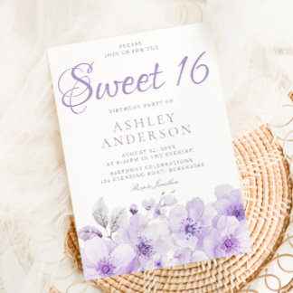 Sweet Purple Lavender Girls Sweet 16 Birthday  Invitation