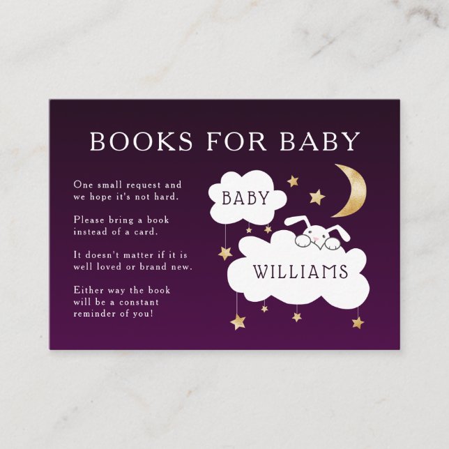 Sweet Purple Lullaby Book Request Baby Shower Enclosure Card (Front)