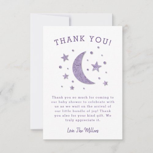 Sweet Purple Moon Stars Baby Shower Thank You Card