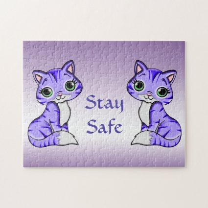 Sweet Purple Pet Kitty Cats Say Stay Safe Puzzle