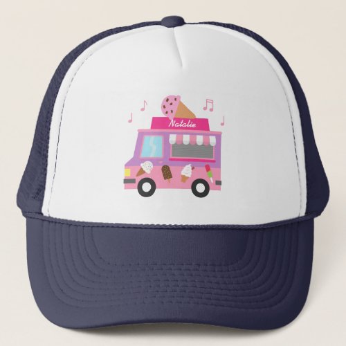 Sweet Purple Pink Ice Cream Truck For Girls Trucker Hat