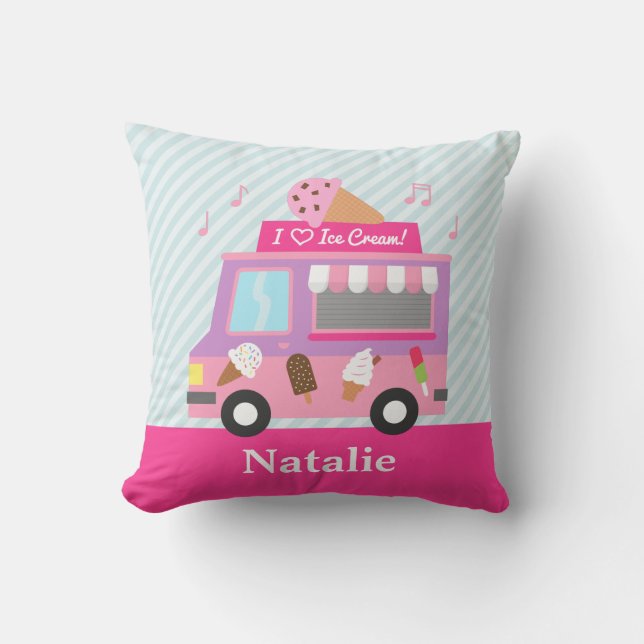Sweet Purple Pink Ice Cream Truck Girls Room Throw Pillow (Front)