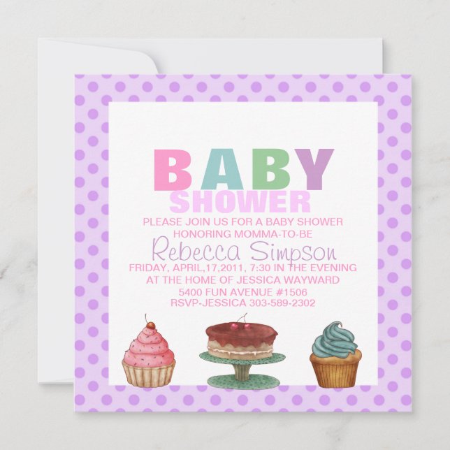 Sweet Purple Polka Dot Baby Shower Invitation (Front)