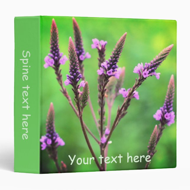 Sweet Purple Vervain Flower Personalized 3 Ring Binder (Front/Spine)