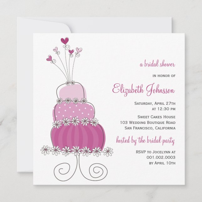 Sweet Purple Wedding Cake Bridal Shower Invite (Front)